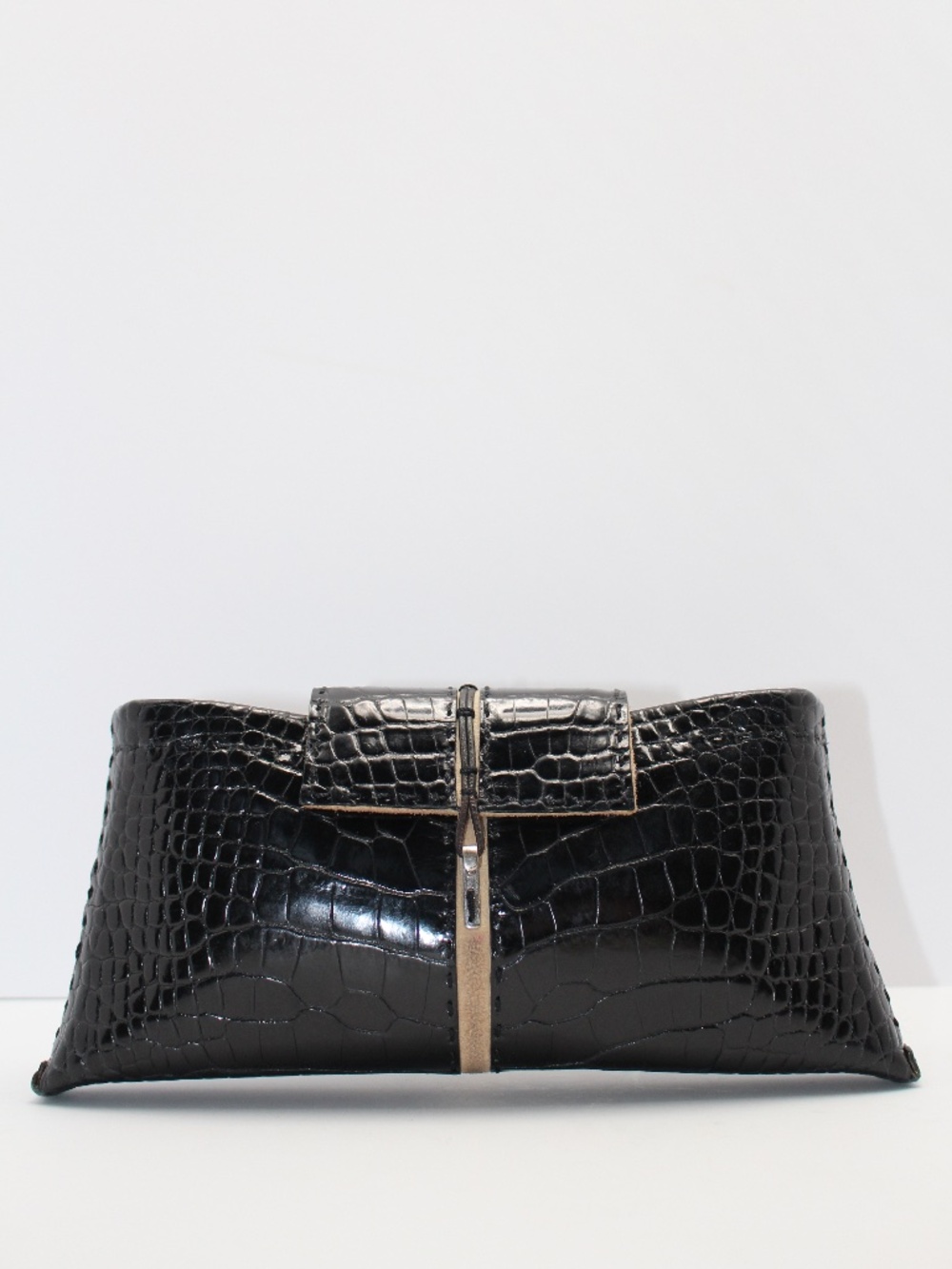 Vintage Poche Patent Black Alligator Clutch